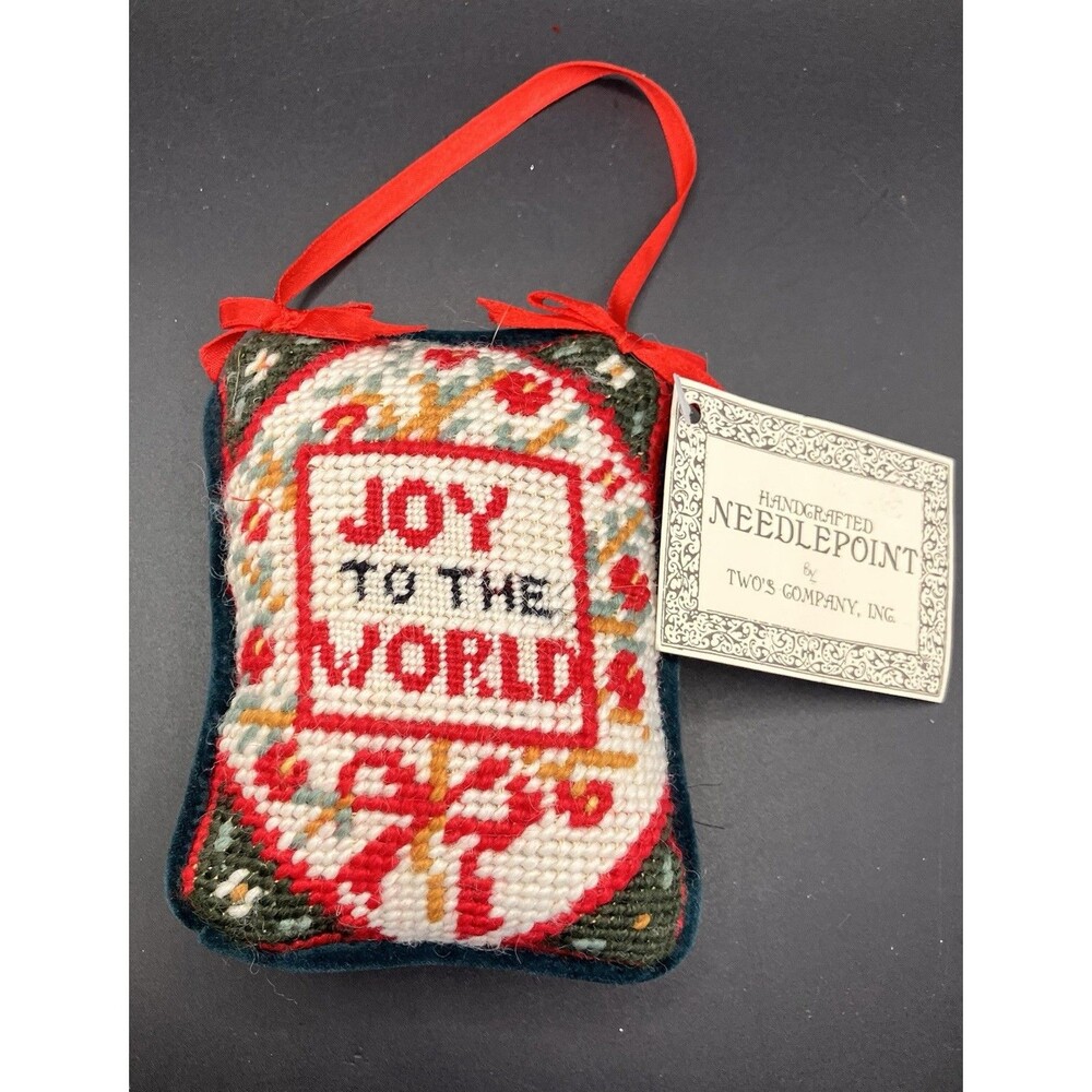 Twos Company Needlepoint Mini Pillow Joy To The World Door Hanger Christmas Tree